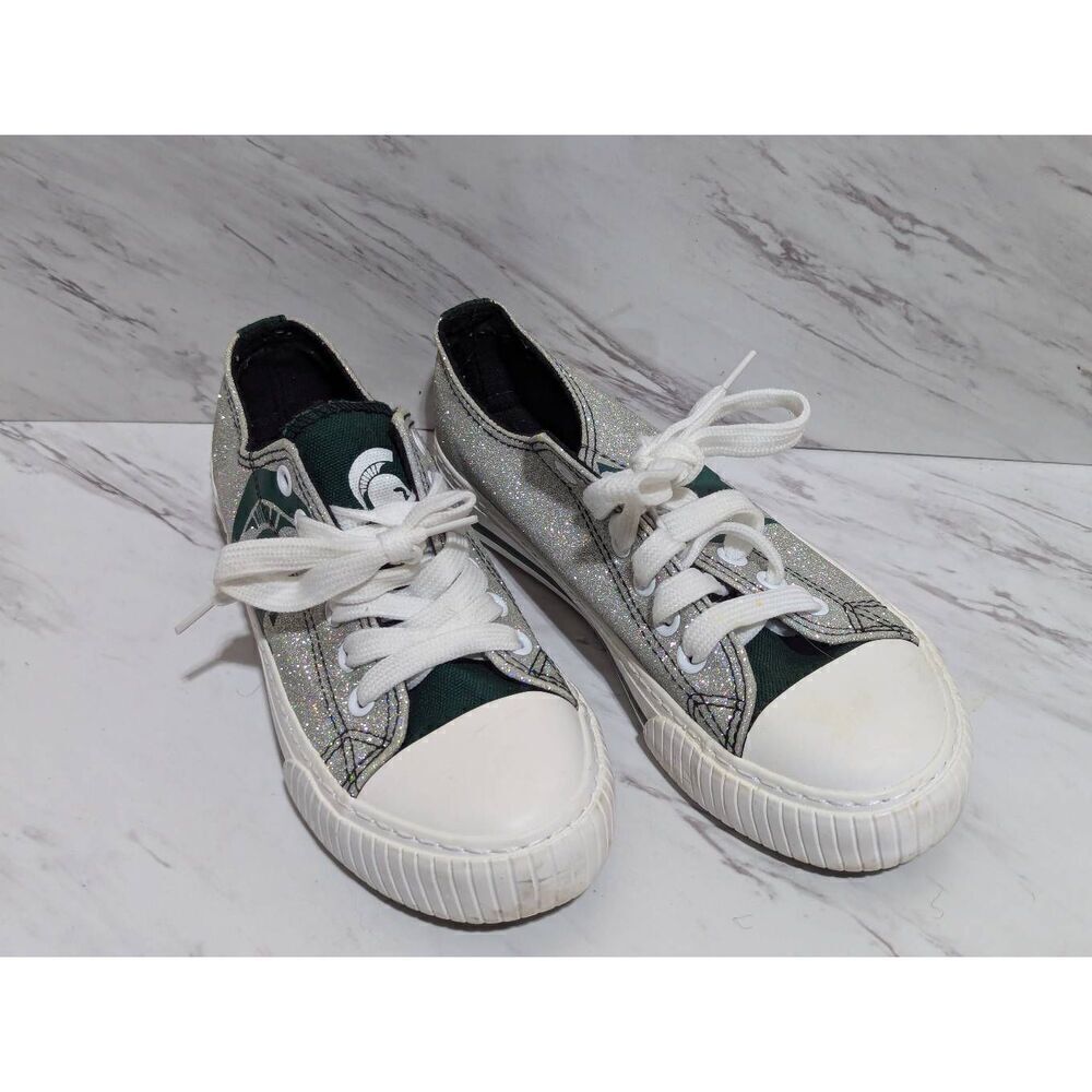 FOCO Michigan State Spartan Women's Silver Sparkle Green Spartan Sneaker Shoes S